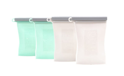 Junobie Reusable Silicone Milk Storage Bags - Mint & White 4 PACK - Little BaeBae