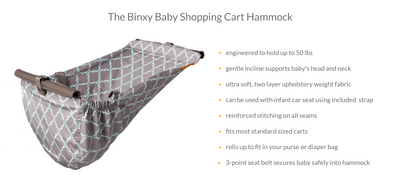 Baby Shopping Cart Hammock - Black Fabric - Little BaeBae