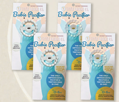 NEW! 4-Pack BUBIE Orthodontic Pacifier + Teether Ring Bundle Deal - Little BaeBae