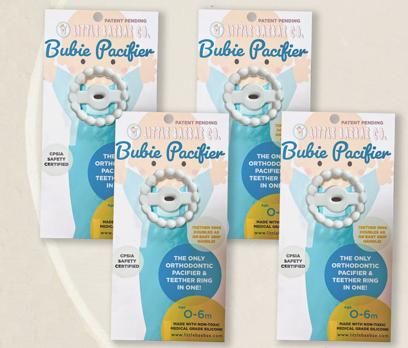 NEW! 4-Pack BUBIE Orthodontic Pacifier + Teether Ring Bundle Deal - Little BaeBae