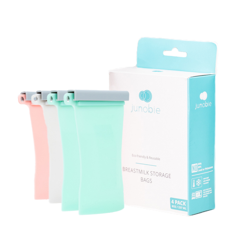 Junobie Reusable Silicone Milk Storage Bags - Mint, Peach & White 4 PACK - Little BaeBae