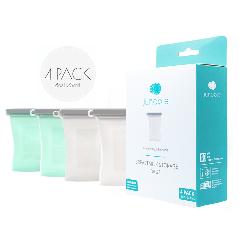 Junobie Reusable Silicone Milk Storage Bags - Mint & White 4 PACK - Little BaeBae